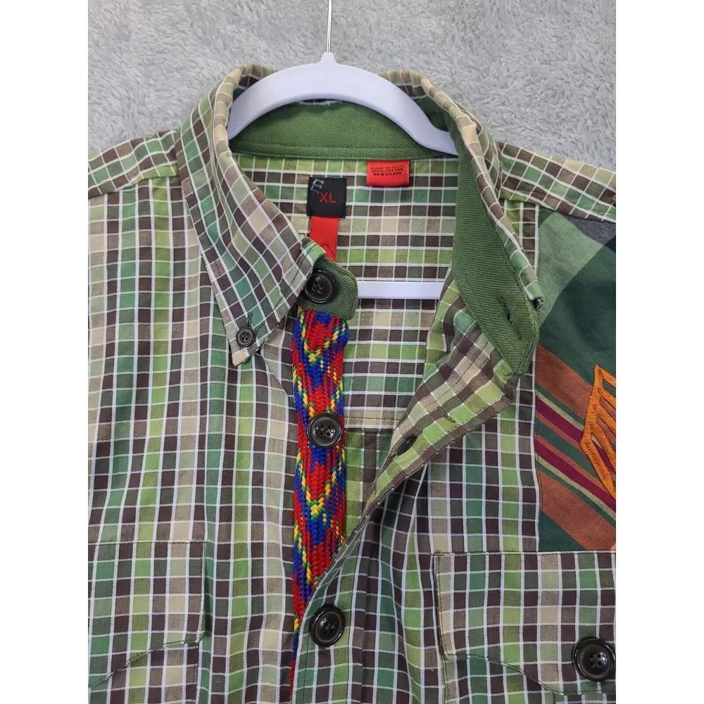 Massive Revolution Mens XL Military Style‎ Long Sleeve Plaid Button Down Shirt